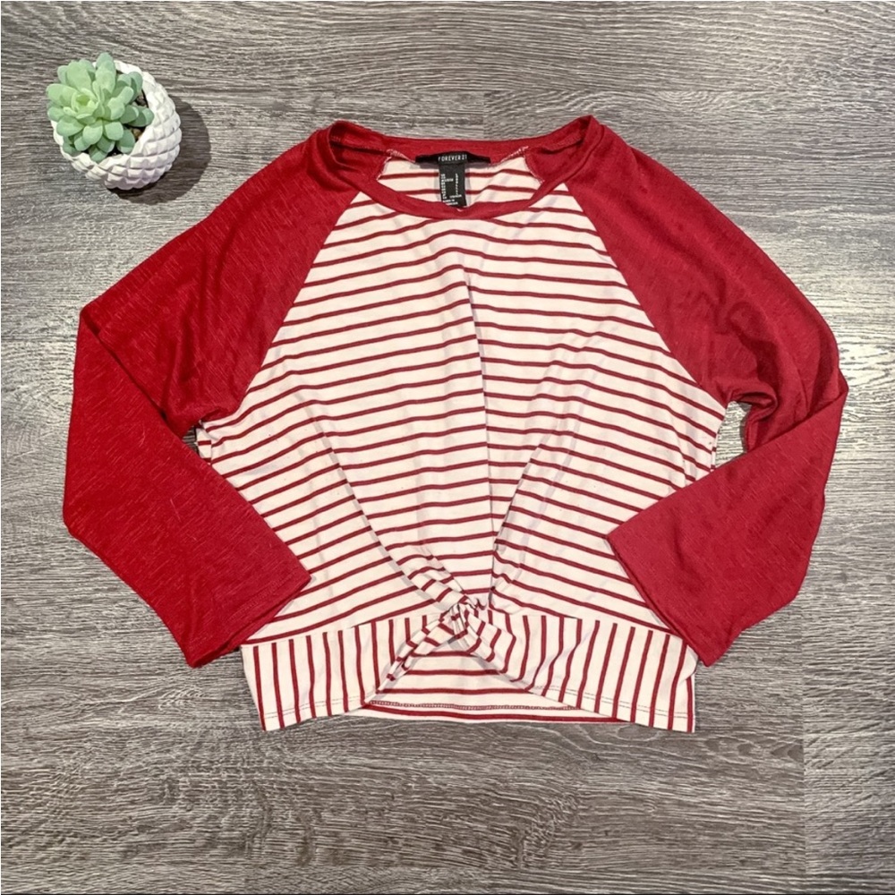 Red & White Stripe Crop Top Size L